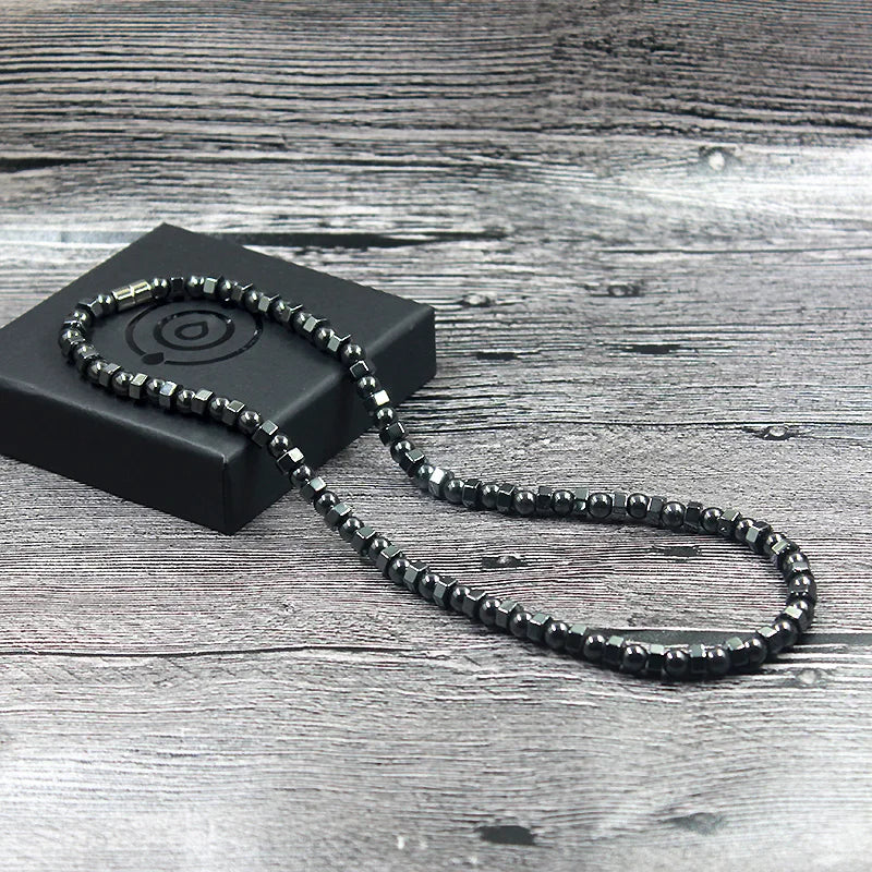 Nuova collana vintage nera con perline magnetiche in ematite, per terapia energetica e benessere, adatta a uomini e donne HN022