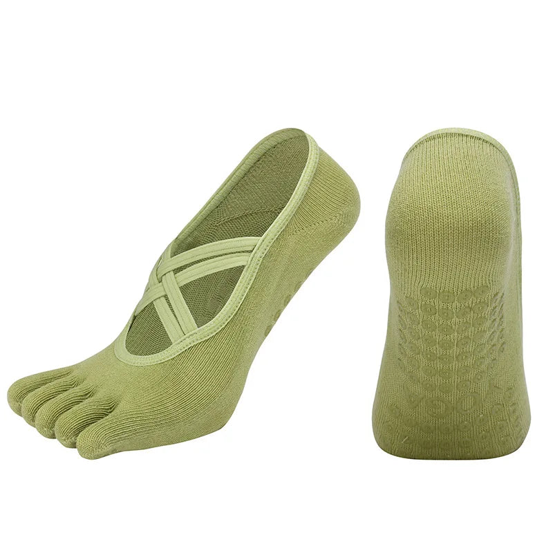 Nuovi calzini antiscivolo da donna per pilates, cinque dita in silicone antiscivolo, calzini da yoga, bendaggio, danza classica, fitness, sport, calzini in cotone da donna