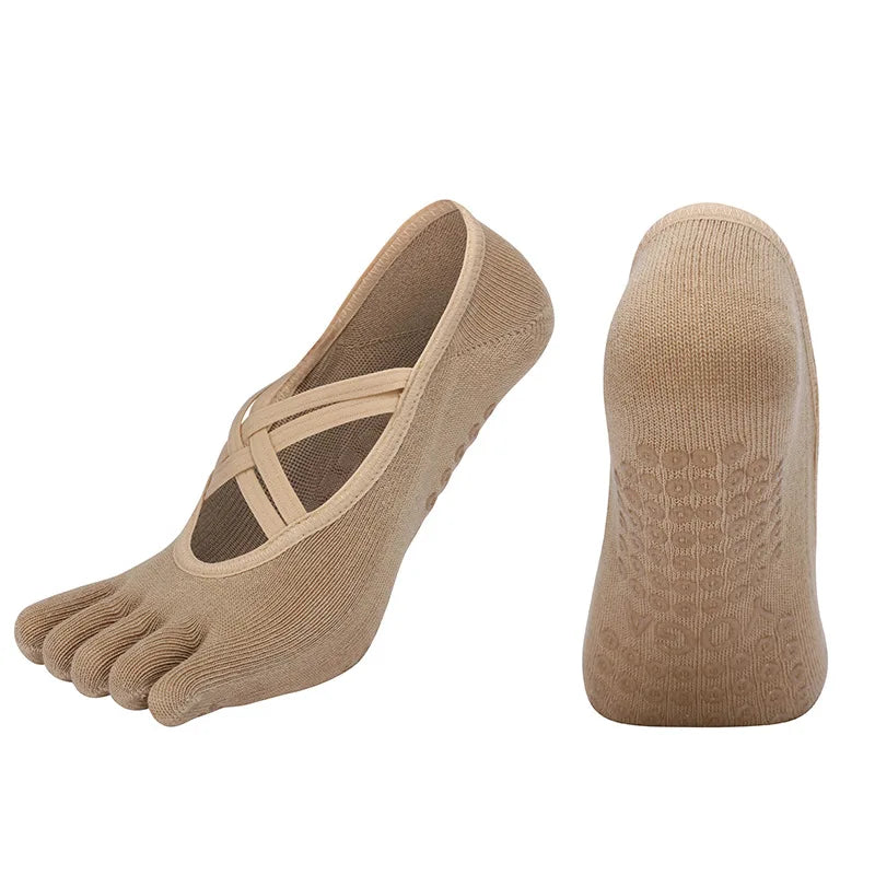 Nuovi calzini antiscivolo da donna per pilates, cinque dita in silicone antiscivolo, calzini da yoga, bendaggio, danza classica, fitness, sport, calzini in cotone da donna