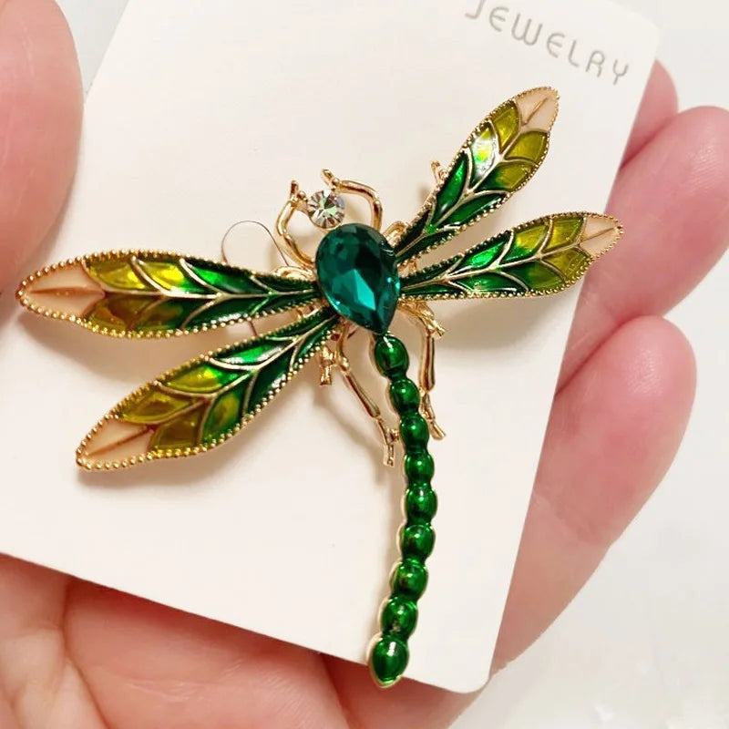 Spille a forma di libellula in smalto di cristallo verde per donne e uomini Insetti in metallo Matrimoni Banchetto Spilla per feste Regali