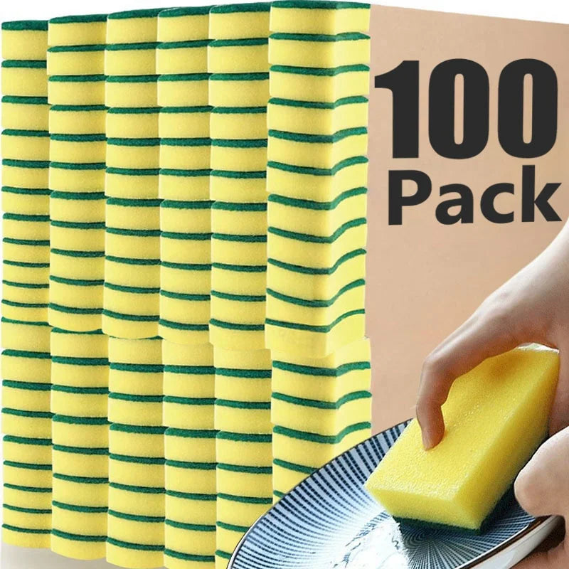 100/1 pezzi Spugna morbida assorbente per lavare i piatti da cucina, strofinare, strofinare, rimuovere la ruggine dalle pentole, kit per la pulizia domestica, spazzola e spugna