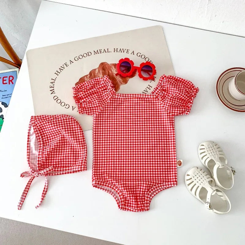 Nuovo set da 2 pezzi per neonati: costume da bagno, cuffia da nuoto, tutina, costume intero traspirante ad asciugatura rapida, costume da bagno per bambine, costume da spiaggia per bambine