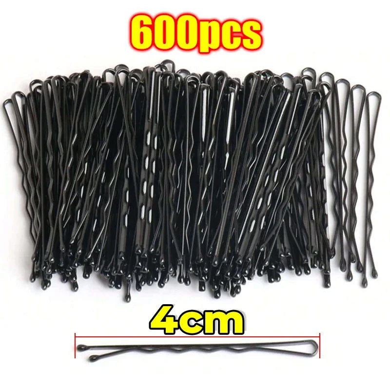 60/600 pezzi Fermagli per capelli neri a linea retta, a forma di U, con ago, per capelli ricci e ondulati, forcine per capelli da donna, accessori per lo styling dei capelli.
