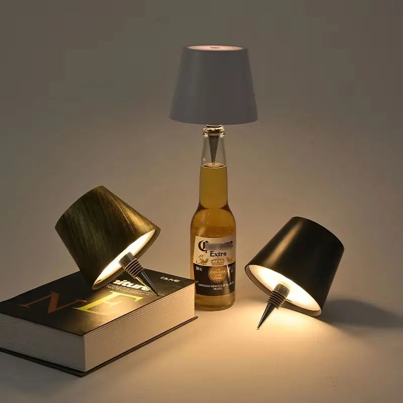 Lampada da tavolo a LED a righe sottili per bottiglie di vino, controllo touch.