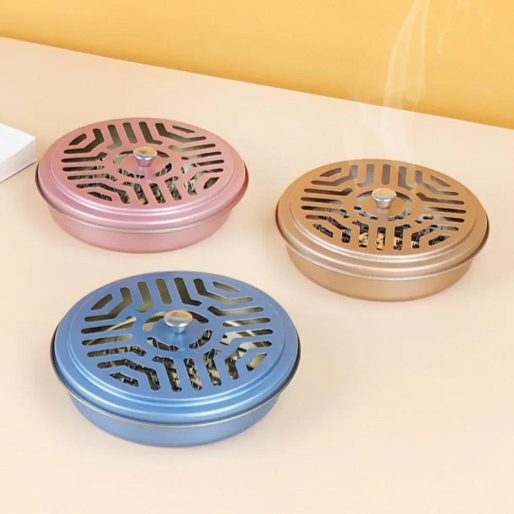 Scatola per spirale antizanzare ignifuga con coperchio rotondo, supporto per spirale da esterno dentellato, vassoio per aromaterapia in ferro.er Nights Camping tools