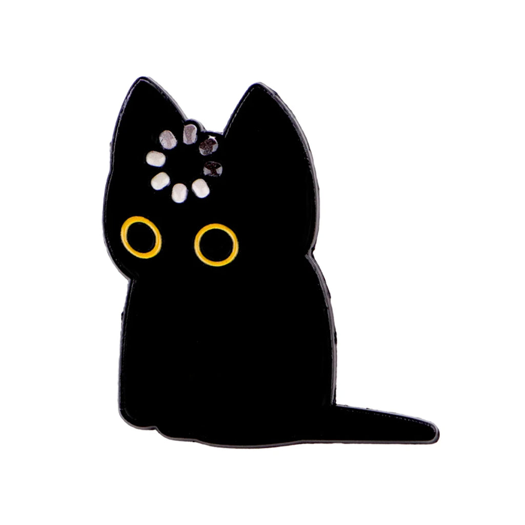 Spilla smaltata "Caricamento" con gatto nero, graziosa spilla con pini, spille da bavero, distintivo per zaino, abbigliamento, accessori, gioielli con animali, regali per amici.