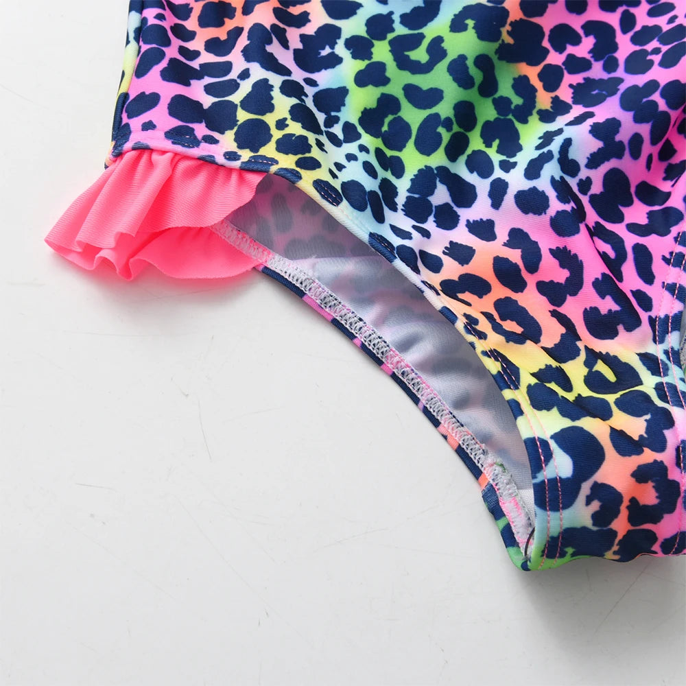 VIKITA Costumi da bagno per bambine, costume intero con stampa leopardata e cartoni animati, abbigliamento da spiaggia estivo colorato per bambini