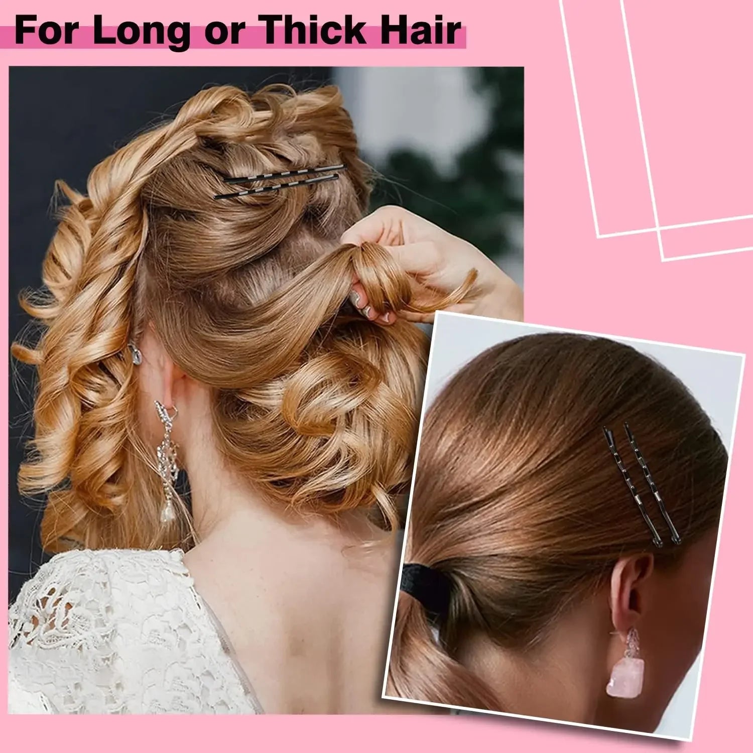 60/600 pezzi Fermagli per capelli neri a linea retta, a forma di U, con ago, per capelli ricci e ondulati, forcine per capelli da donna, accessori per lo styling dei capelli.