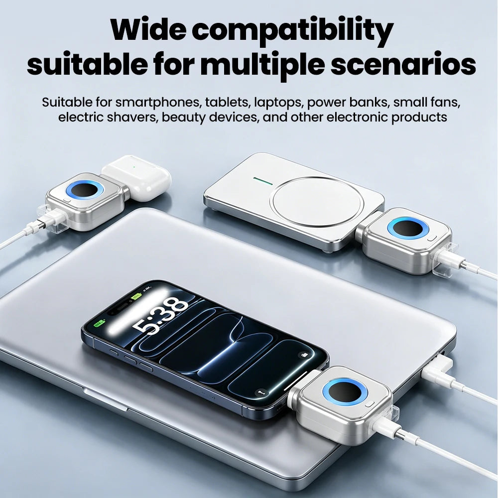 Adattatore Type-C universale da 140 W con funzione di ricarica completa intelligente e taglio automatico, disconnessione automatica per la ricarica notturna e prevenzione del sovraccarico.