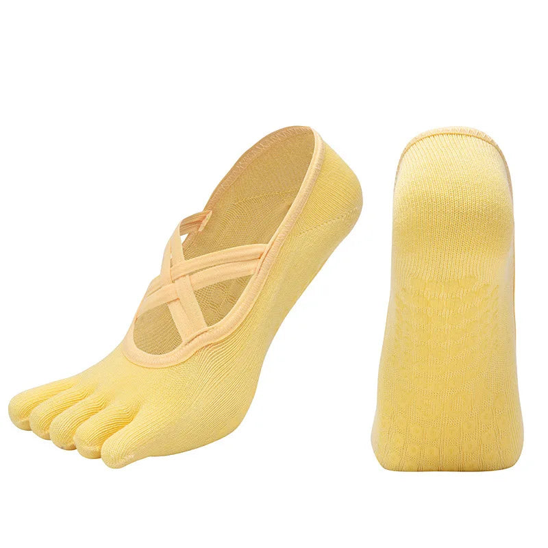 Nuovi calzini antiscivolo da donna per pilates, cinque dita in silicone antiscivolo, calzini da yoga, bendaggio, danza classica, fitness, sport, calzini in cotone da donna