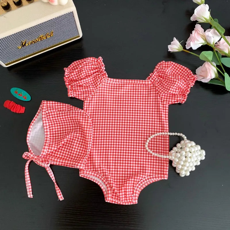 Nuovo set da 2 pezzi per neonati: costume da bagno, cuffia da nuoto, tutina, costume intero traspirante ad asciugatura rapida, costume da bagno per bambine, costume da spiaggia per bambine