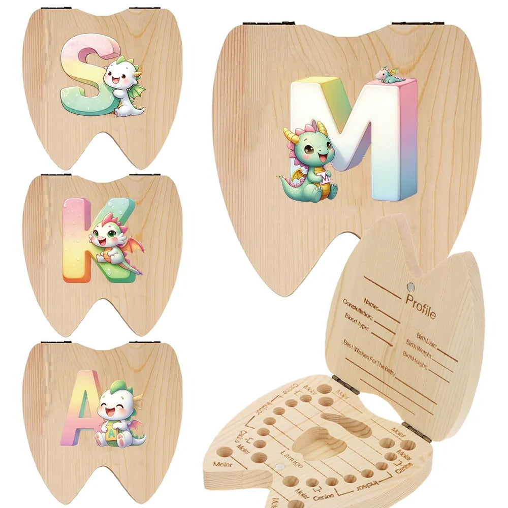 Scatola per la conservazione dei denti Utilizzata per registrare i denti caduti Essenziale per la conservazione dei denti Iniziale del nome di un animale dei cartoni animati Modello di 26 lettere