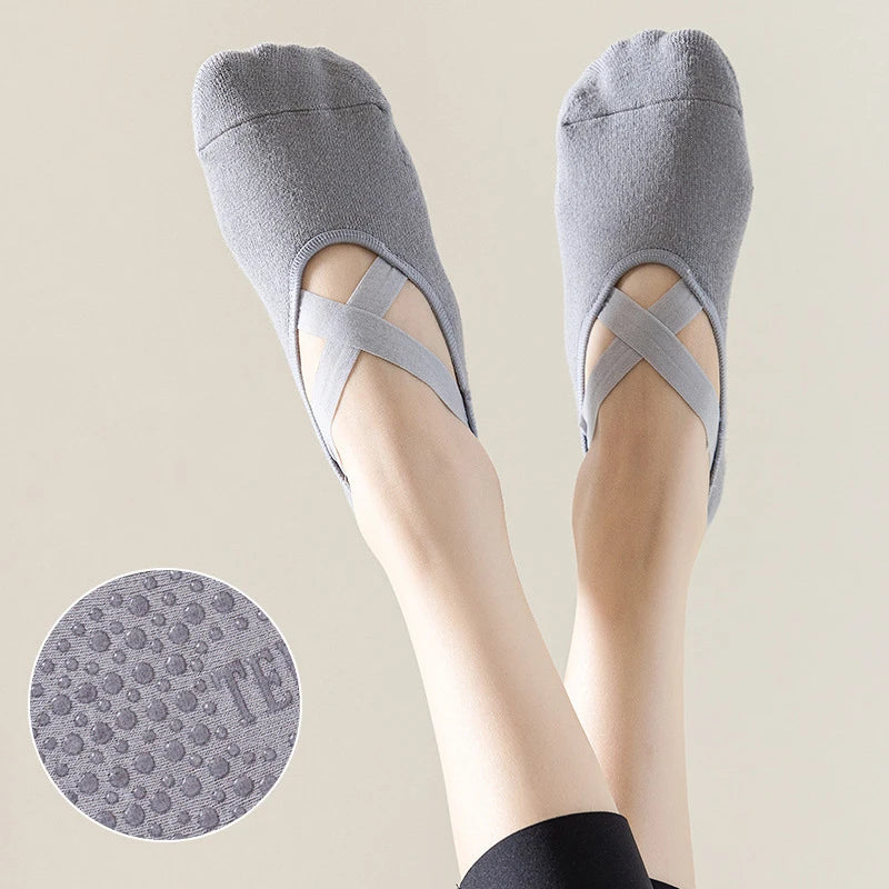 3/5 paia di calzini da yoga a fascia da donna in cotone tinta unita antiscivolo invisibili per pilates, calzini antiscivolo per palestra e sport, calzini in spugna per pavimenti