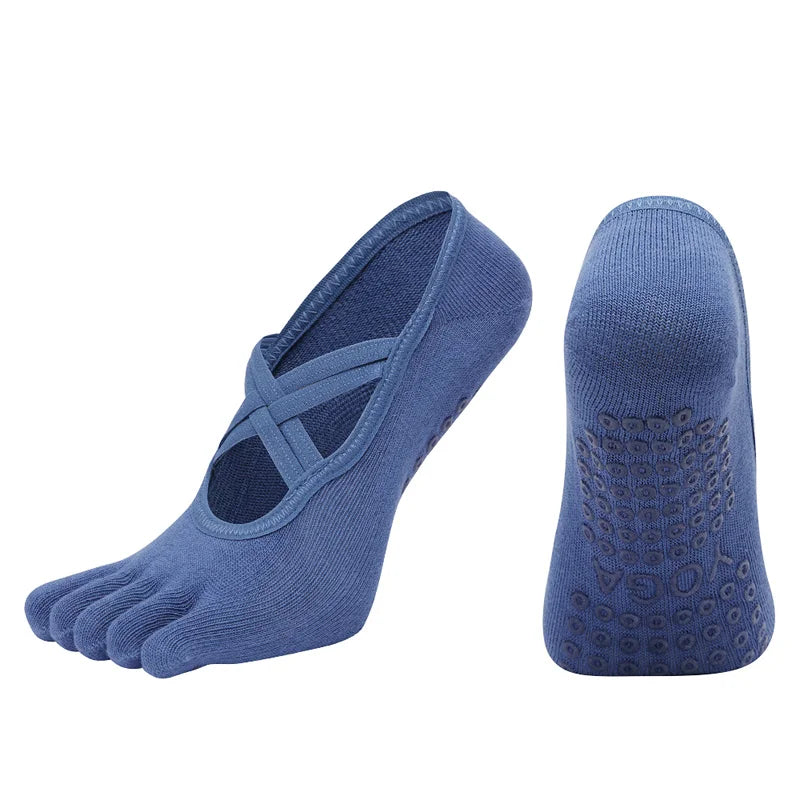 Nuovi calzini antiscivolo da donna per pilates, cinque dita in silicone antiscivolo, calzini da yoga, bendaggio, danza classica, fitness, sport, calzini in cotone da donna