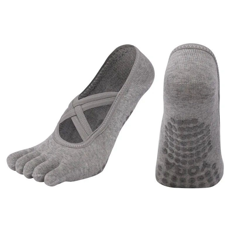 Nuovi calzini antiscivolo da donna per pilates, cinque dita in silicone antiscivolo, calzini da yoga, bendaggio, danza classica, fitness, sport, calzini in cotone da donna
