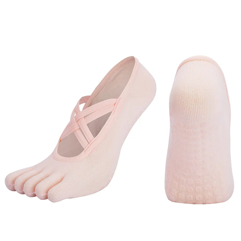 Nuovi calzini antiscivolo da donna per pilates, cinque dita in silicone antiscivolo, calzini da yoga, bendaggio, danza classica, fitness, sport, calzini in cotone da donna
