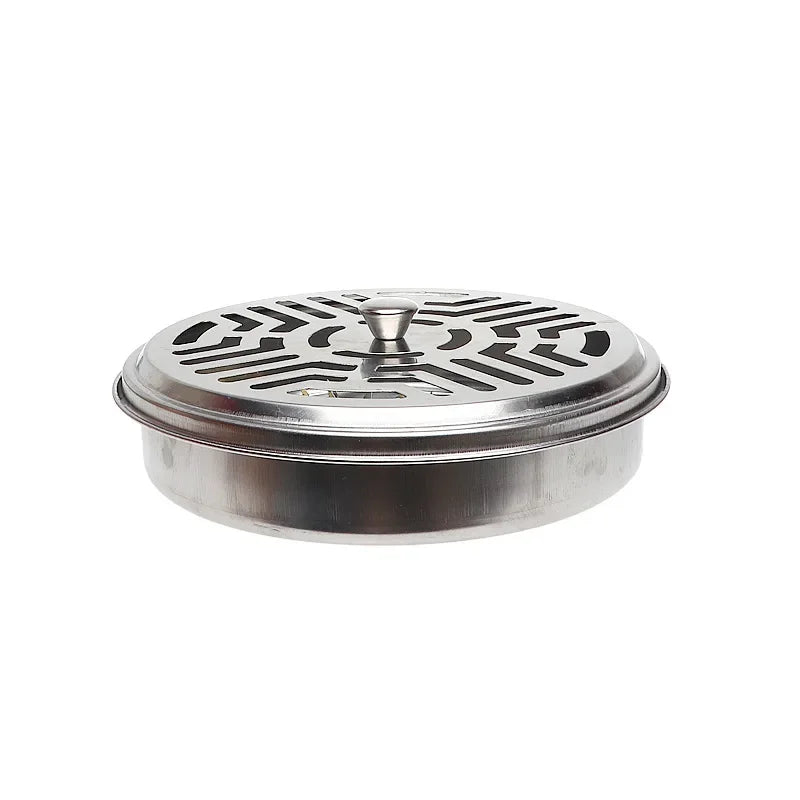 Scatola porta-spirale antizanzare ignifuga in ferro con coperchio rotondo – Supporto per esterno e aromaterapia