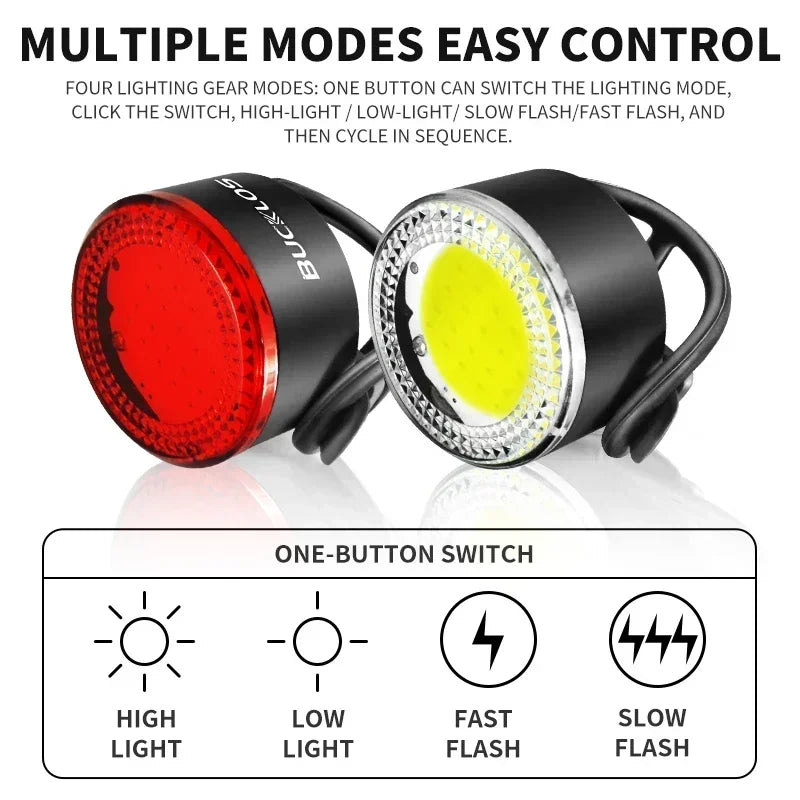 BUCKLOS Bike Light COB Front Rear Bicycle Lights LED Rechargeable Mountain Road Bicycle Lamp MTB Tail Light Cycling Flashlight