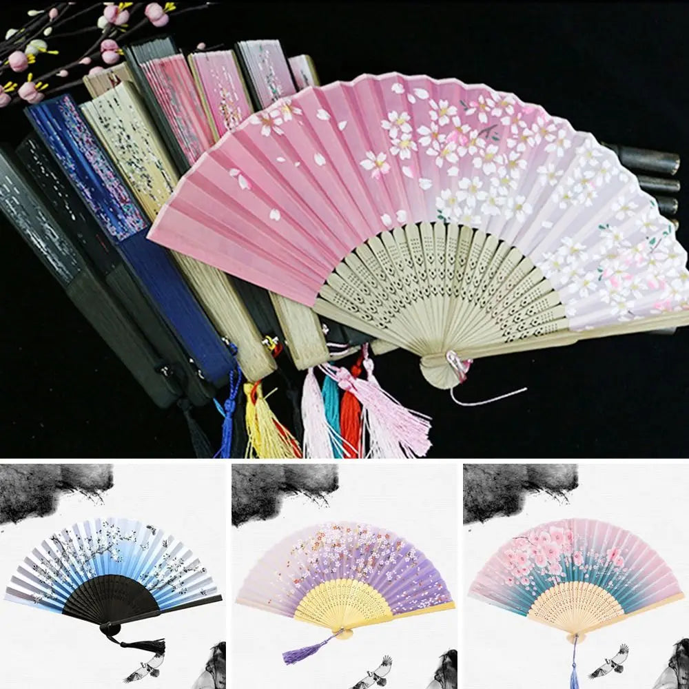 Ventaglio pieghevole in bambù e seta – Stile vintage cinese/giapponese con nappa colorata
