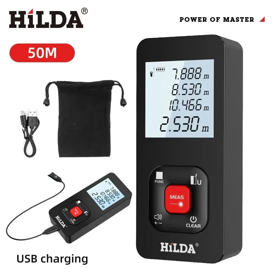 Telemetro laser HILDA 50/100/120M con luce laser rossa/verde, misurazione digitale della distanza, ricaricabile e misurabile, misurazione dell'angolo tramite laser.
