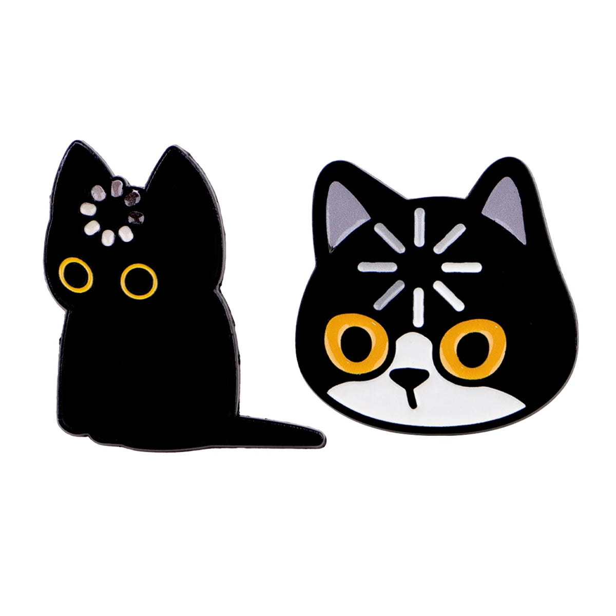 Spilla smaltata gatto nero "Caricamento" – Pin da bavero per zaino, abbigliamento e accessori