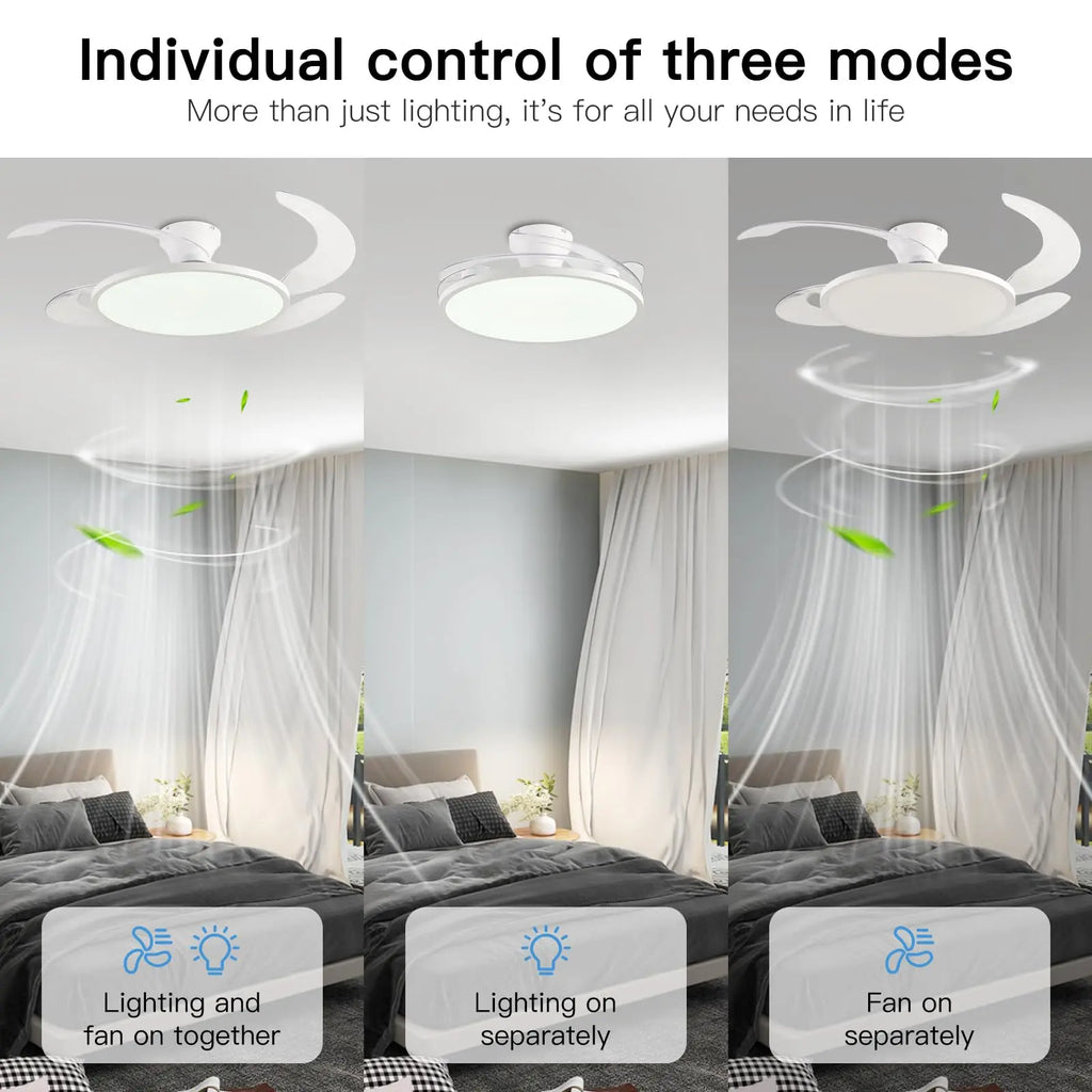 Silent Ceiling Fan Light for Bedroom Decorative Lighting Lamp Air Invisible Blade Retractable Smart Ceiling Fan with Light