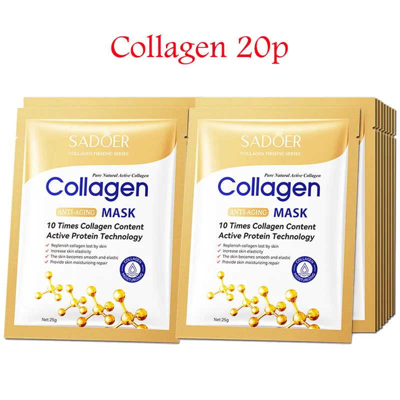 20pcs Hyaluronic Acid Collagen Face Mask skincare Moisturizing Firmi20 maschere viso in tessuto con acido ialuronico e collagene, idratanti, rassodanti e nutrienti, per la cura della pelle in stile coreano.