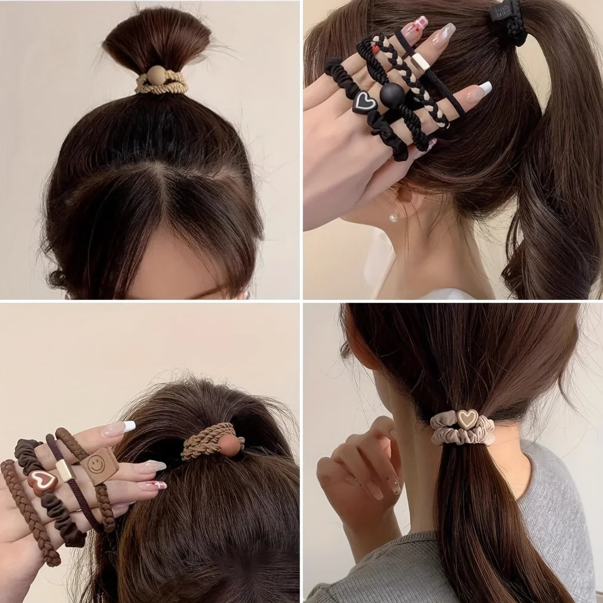 Elastici per capelli stile Boho Chic – Set con ciondoli a cuore e perline, per tutti i tipi di capelli
