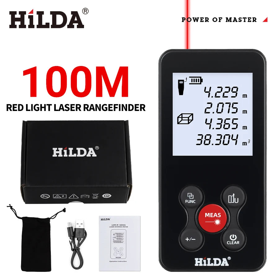 Telemetro laser HILDA 50/100/120M con luce laser rossa/verde, misurazione digitale della distanza, ricaricabile e misurabile, misurazione dell'angolo tramite laser.