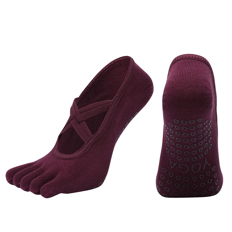 Nuovi calzini antiscivolo da donna per pilates, cinque dita in silicone antiscivolo, calzini da yoga, bendaggio, danza classica, fitness, sport, calzini in cotone da donna