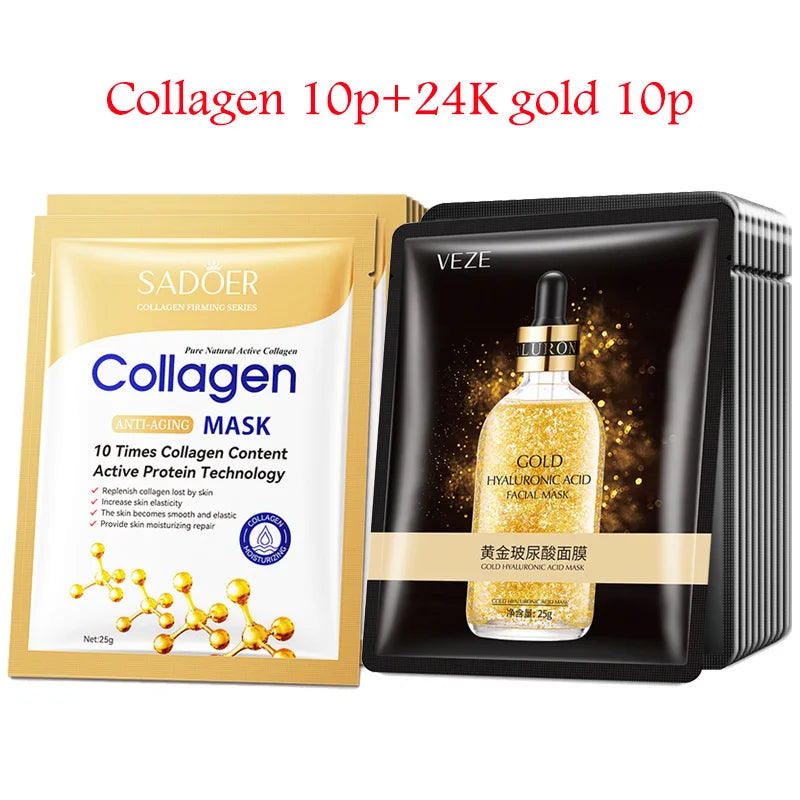 20pcs Hyaluronic Acid Collagen Face Mask skincare Moisturizing Firmi20 maschere viso in tessuto con acido ialuronico e collagene, idratanti, rassodanti e nutrienti, per la cura della pelle in stile coreano.