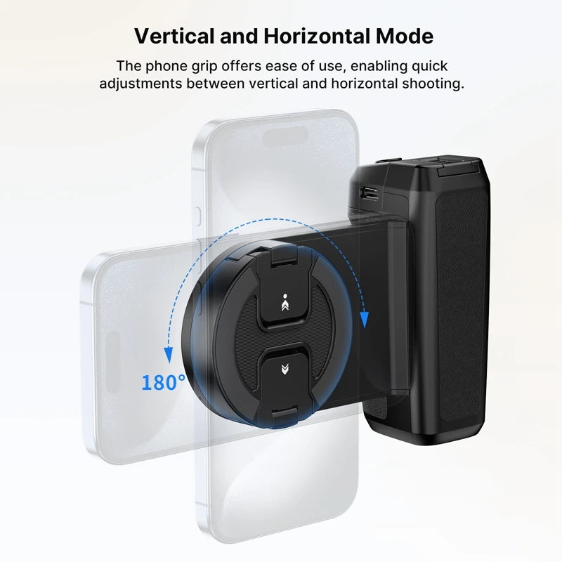 Ulanzi MA35 MagSafe Impugnatura per fotocamera smartphone con Bluetooth, stabilizzatore per selfie, ideale per scatti verticali e orizzontali.