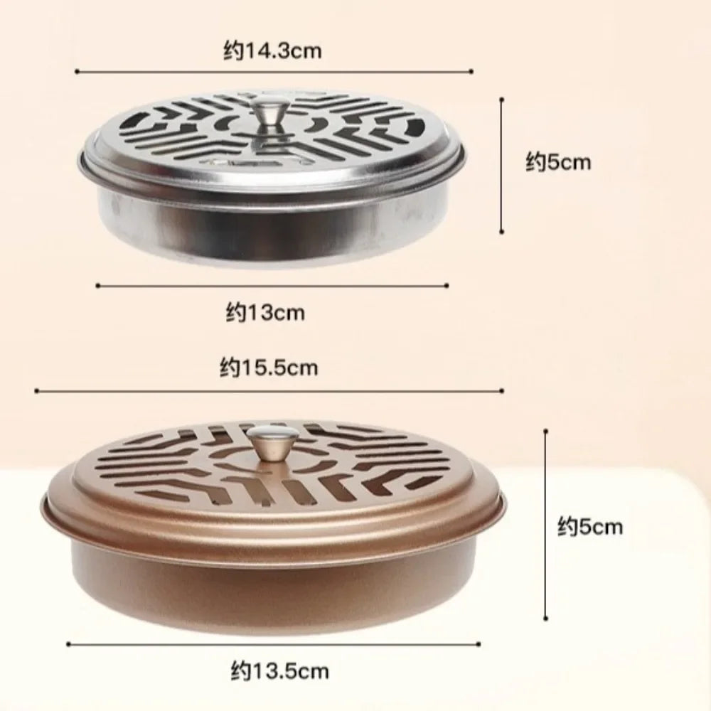 Scatola per spirale antizanzare ignifuga con coperchio rotondo, supporto per spirale da esterno dentellato, vassoio per aromaterapia in ferro.er Nights Camping tools