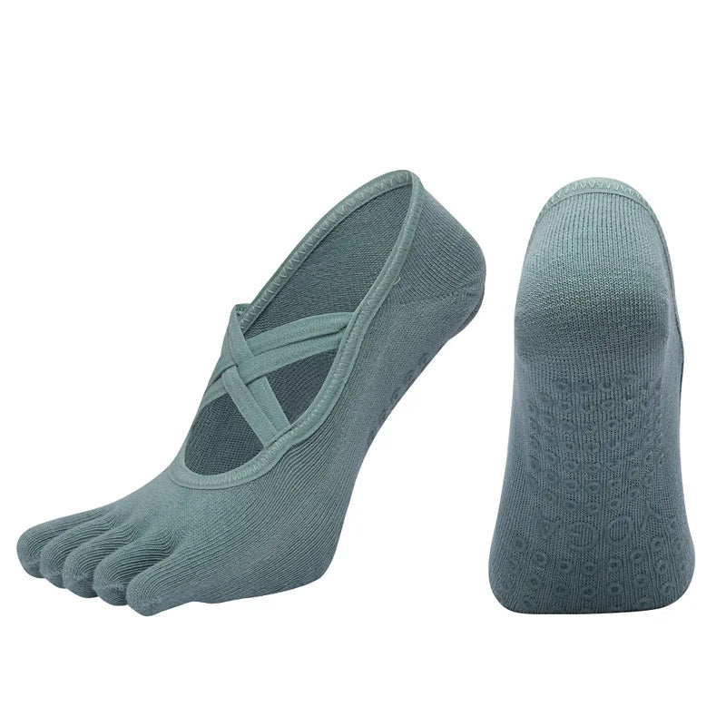 Nuovi calzini antiscivolo da donna per pilates, cinque dita in silicone antiscivolo, calzini da yoga, bendaggio, danza classica, fitness, sport, calzini in cotone da donna