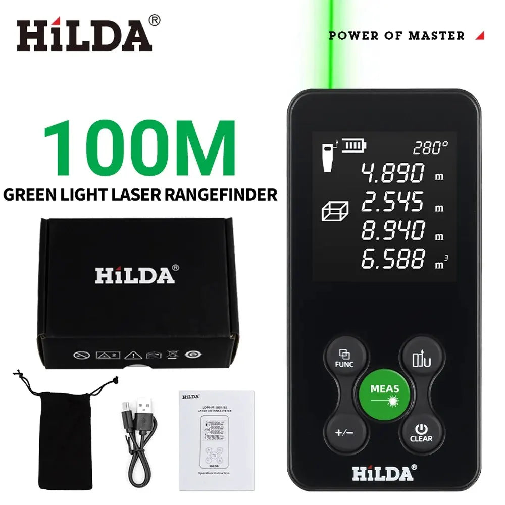 Telemetro laser HILDA 50/100/120M con luce laser rossa/verde, misurazione digitale della distanza, ricaricabile e misurabile, misurazione dell'angolo tramite laser.