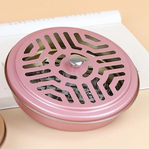 Scatola porta-spirale antizanzare ignifuga in ferro con coperchio rotondo – Supporto per esterno e aromaterapia