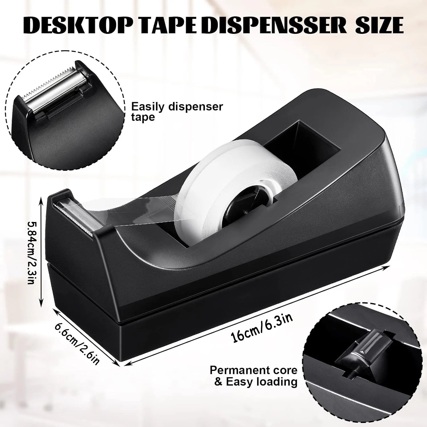 1 pz, nero, dispenser di nastro adesivo da tavolo con base antiscivolo, ricarica di nastro per dispenser, dispenser