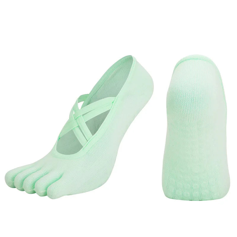 Nuovi calzini antiscivolo da donna per pilates, cinque dita in silicone antiscivolo, calzini da yoga, bendaggio, danza classica, fitness, sport, calzini in cotone da donna
