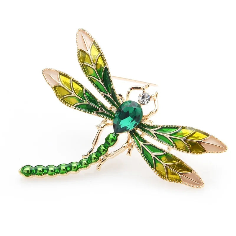 Spille a forma di libellula in smalto di cristallo verde per donne e uomini Insetti in metallo Matrimoni Banchetto Spilla per feste Regali