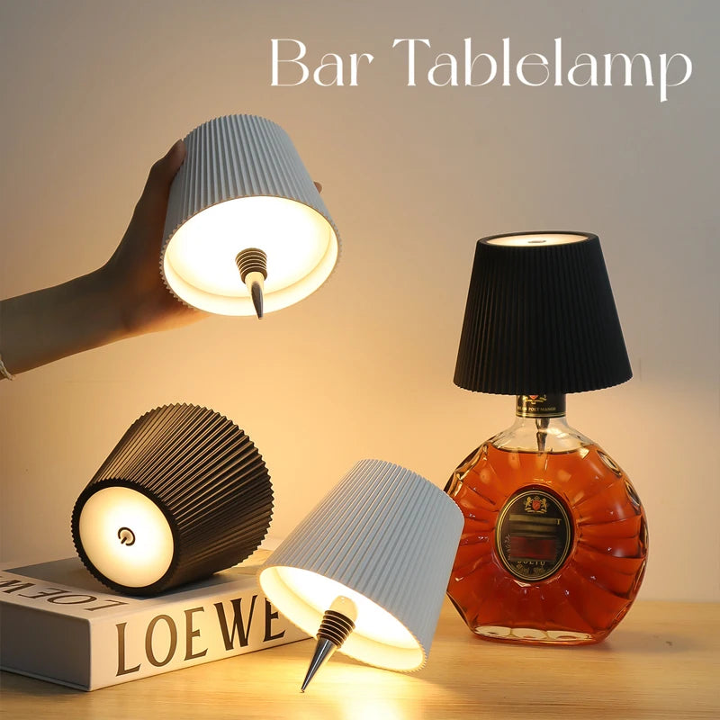 Lampada da tavolo a LED a righe sottili per bottiglie di vino, controllo touch.