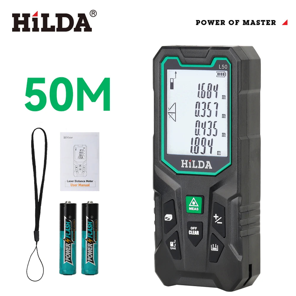 Telemetro laser HILDA 50/100/120M con luce laser rossa/verde, misurazione digitale della distanza, ricaricabile e misurabile, misurazione dell'angolo tramite laser.