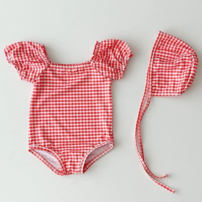 Nuovo set da 2 pezzi per neonati: costume da bagno, cuffia da nuoto, tutina, costume intero traspirante ad asciugatura rapida, costume da bagno per bambine, costume da spiaggia per bambine