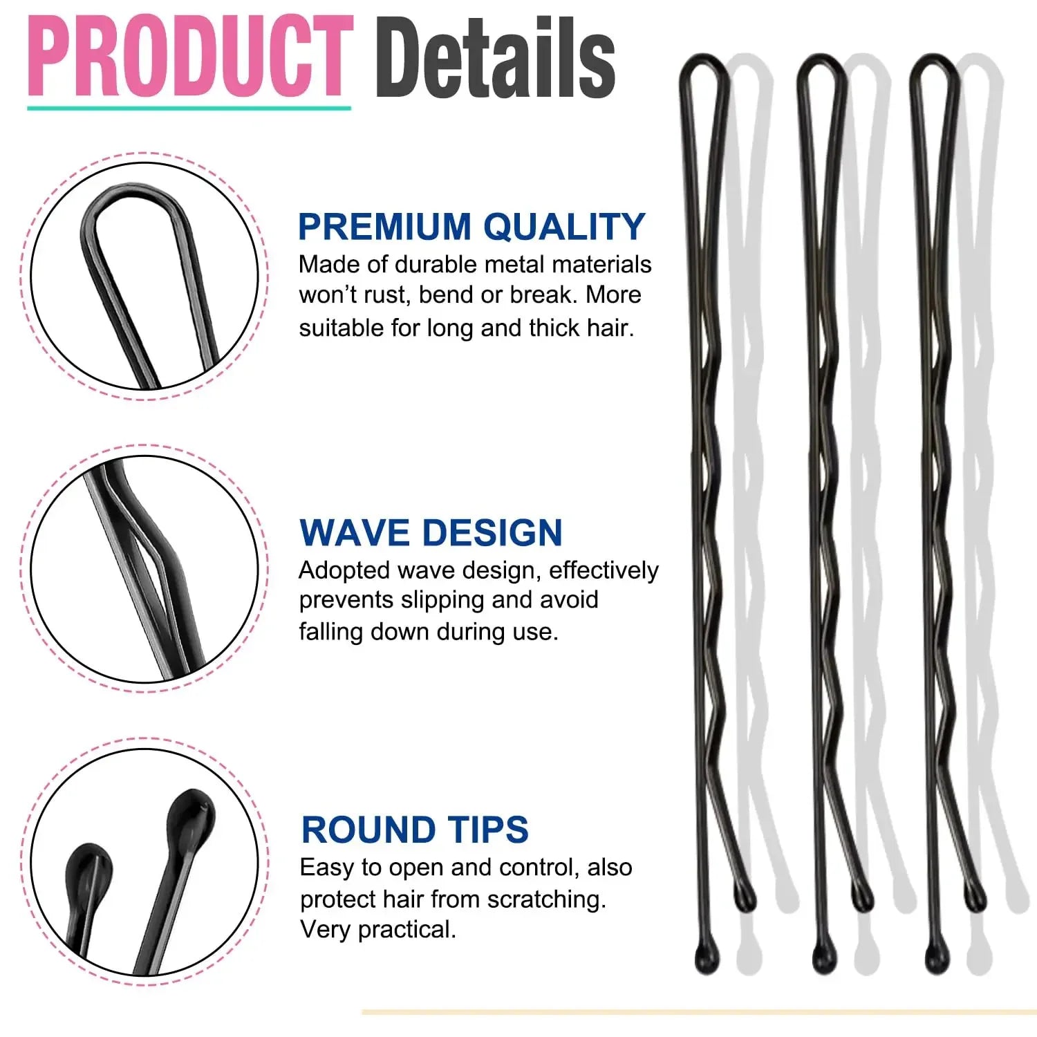 60/600 pezzi Fermagli per capelli neri a linea retta, a forma di U, con ago, per capelli ricci e ondulati, forcine per capelli da donna, accessori per lo styling dei capelli.