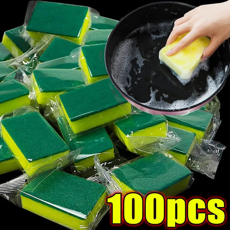 100/1 pezzi Spugna morbida assorbente per lavare i piatti da cucina, strofinare, strofinare, rimuovere la ruggine dalle pentole, kit per la pulizia domestica, spazzola e spugna
