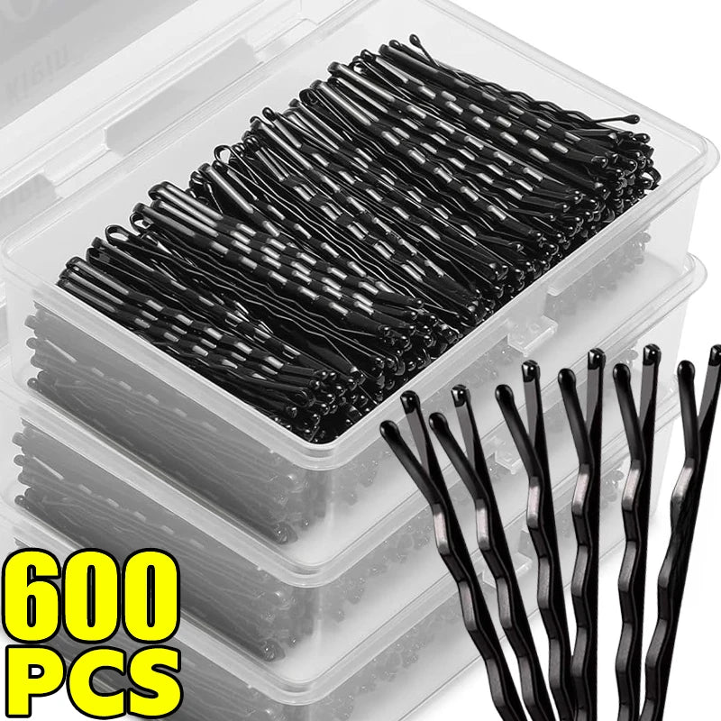 60/600 pezzi Fermagli per capelli neri a linea retta, a forma di U, con ago, per capelli ricci e ondulati, forcine per capelli da donna, accessori per lo styling dei capelli.