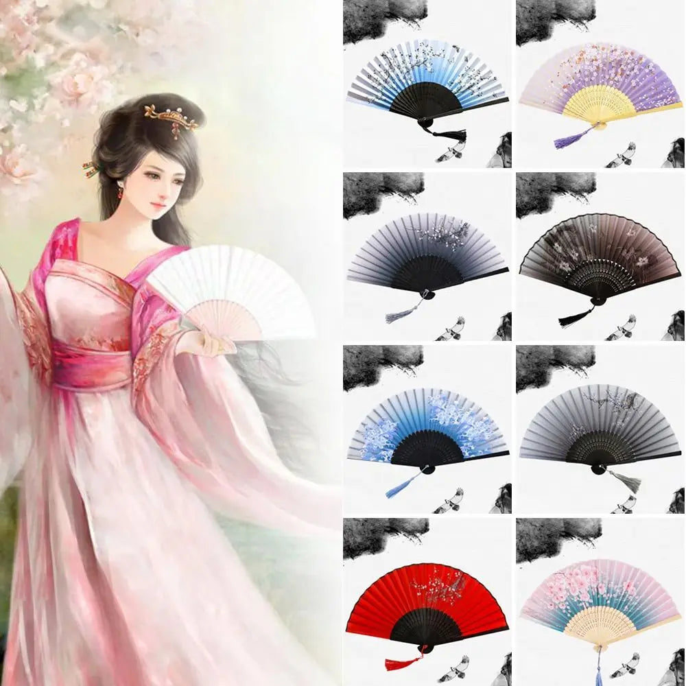 Ventaglio pieghevole in bambù e seta – Stile vintage cinese/giapponese con nappa colorata