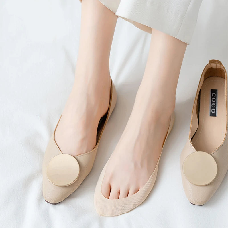 5 paia di calzini invisibili antiscivolo, pantofole, calzini da barca senza cuciture in seta ghiaccio, calzini estivi sottili, tinta unita, casual, traspiranti, a taglio basso da donna