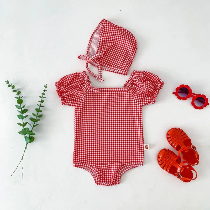 Nuovo set da 2 pezzi per neonati: costume da bagno, cuffia da nuoto, tutina, costume intero traspirante ad asciugatura rapida, costume da bagno per bambine, costume da spiaggia per bambine