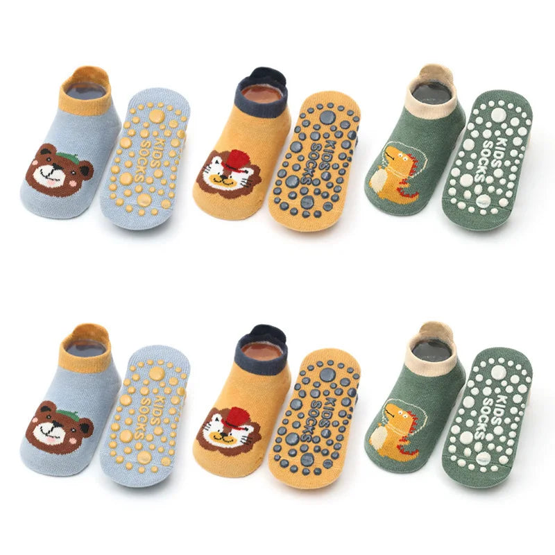 6 paia di calzini per bambini in cotone traspiranti antiscivolo,con simpatici disegni di animali dei cartoni animati.