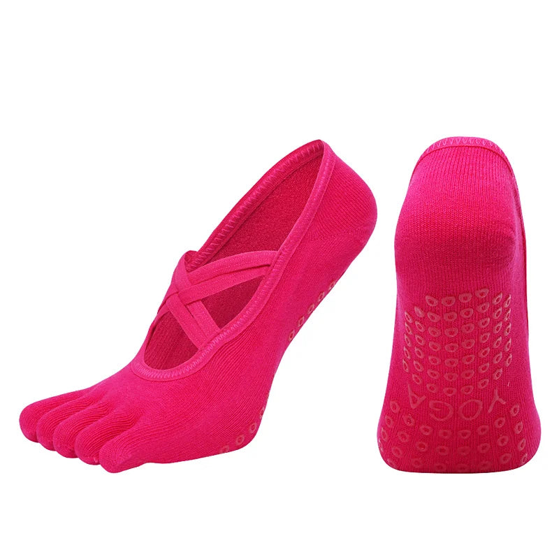 Nuovi calzini antiscivolo da donna per pilates, cinque dita in silicone antiscivolo, calzini da yoga, bendaggio, danza classica, fitness, sport, calzini in cotone da donna